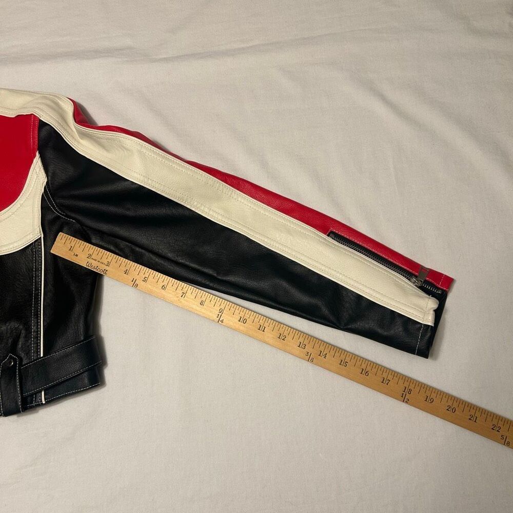NWT Urban Outfitters Faux Leather Moto Jacket XS: Black, Red & Cream - Picture 5 of 7